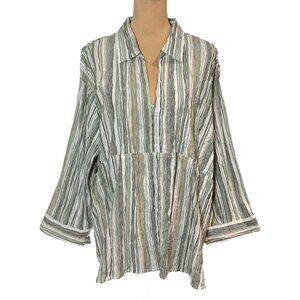 NWT Lagenlook Top Tunic SZ 3 XL Stiped Crinkly Cotton Boho Coastal Minimalist